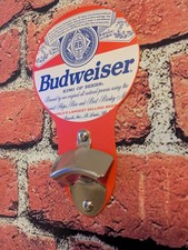 Budweiser Beer Metal Sign Bottle Opener | Mancave Bar Garage Decor Gift picture