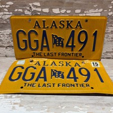 Matching Expired Alaska License Plates GGA-491 The Last Frontier Yell-blue Flag picture