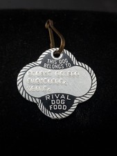 VTG Rival Dog Food Dog Tag “This Dog Belongs To” Dwight Lowell BUCKFIELD MAINE picture