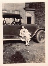 Old Photo Snapshot Woman Sitting On Side Of Old Vintage Car #27 Z22 picture