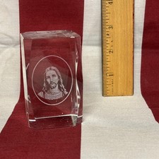 JESUS CHRIST laser-etched 3D crystal glass paperweight Christianity holographic picture