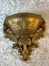 Vintage Hollywood Regency Gold Fleur De Lis Wall Pocket Planter Syroco Style picture