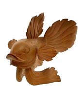 Koi Fish Figurine Large Carved Wooden Asian Sculpture  Vintage Oriental Decor picture