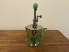 Vintage A & J Egg Beater With Green Uranium Glass 4 Cup Measuring Cup picture