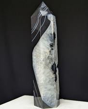 Agate Tower Black Banded Lace Point Quartz Lage Big Tall Crystal Wand Gemstone picture