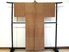 Vintage Kimono Reuse Small Pattern Tea Brown 152cm Used picture
