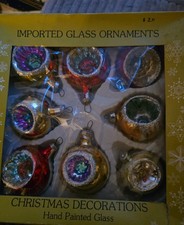 8 Vtg Christmas Glass Ornaments  Indent Glitter Hand Blown Mexico And Poland Mix picture