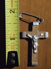 Vintage wood & silver tone Cross Crucifix Bethlehem Pendant picture