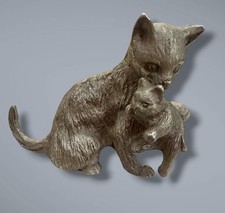 Vintage Spoontiques Pewter Cat & Kitten Figurine Mother Baby Cats Miniature picture