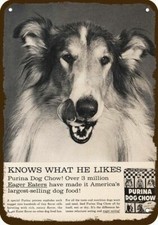 1965 COLLIE DOG Lassie & PURINA Dog Chow Vntg-Look DECORATIVE REPLICA METAL SIGN picture