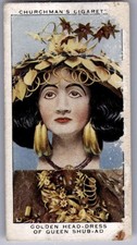 1937 Churchman's Treasure Trove Tobacco Card #36 Golden Head-Dress of Queen picture