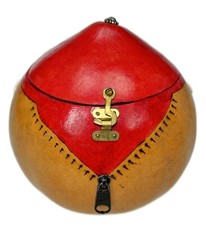 Painted Gourd Trinket Box Container Art Craft Piece Purse Handles Cut Off Hinge picture