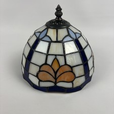 Tiffany Style Stained Glass Lamp Shade Replacement Dome Floral Amber Blue picture