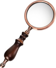 10X Antique Magnifying Glass Brass Handheld Magnifier Wooden Handle Vintage picture
