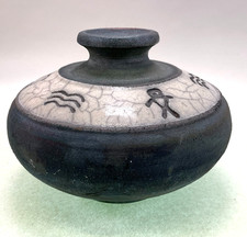 Christopher Matti Raku Pottery Petroglyph Vase Maui Hawaii Signed picture