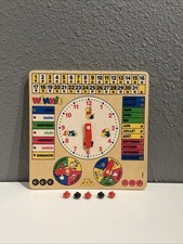 Vintage Disney Winnie the Pooh French Wooden Perpetual Calendar Learning Clock picture