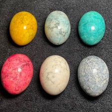 6x-VTG Genuine Italian Alabaster Hand Carved Polished Stone Eggs-Vibrant Colors picture