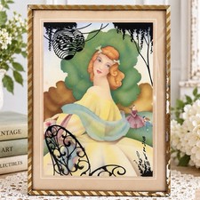 VTG Morris & Bendien Reverse Painted Convex Glass Lady Lithograph Art Deco 8x6 picture
