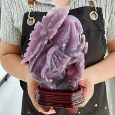 3.67LB Natural Purple Lepidolite Crystal Carved Quartz Elephant Decorate Reiki picture