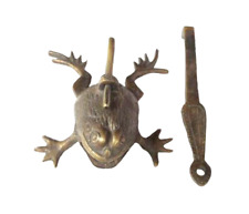 Old Antique Fine Brass Handcrafted Frog Shape Pad Lock With Long Key Collectible picture