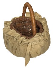 Rustic Woven Wicker Basket Gold Fabric Liner Handle Farmhouse Decor picture