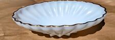 Vintage Anchor Hocking White Milk Glass Scalloped Oval Serving Bowl Gold Trim  picture