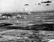 Flight of B 24 Liberators from Eighth Air Force swoops low over Du- Old Photo picture