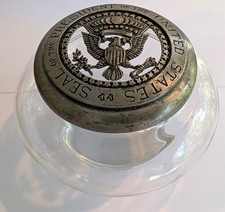 Vintage Salisbury Pewter Presidential Seal Paperweight Glass Dome  picture