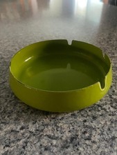 Vintage Mid Century Modern~MCM Avocado Green Enamel Metal Ashtray~6
