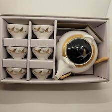 Haeng Nam Elegant Bone China Teapot Set  Golden Crane Embossed In Box picture