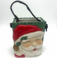 90's Vintage Christmas Ceramic Santa Face Gift Bag Decor Decoration  picture