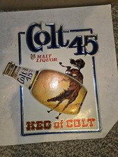 2 Vintage Beer Signs,70s Colt 45 Keg Of Colt Bottle,60s Liebotschaner,Stegmaier picture