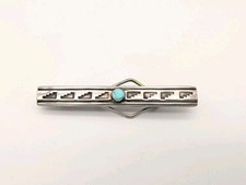 Vtg c1950s Hopi Or Navajo Sterl Silver Overlay Turquoise Tie Bar / Money Clip 3