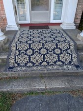 Fabulous Antique 1837 Jacquard Coverlet Cortland NY Signed Impson Strong Blue  picture