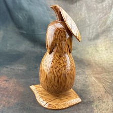Vintage Pear Coconut Wood Toothpick/Match Holder Hand Carved Table Decor RETRO picture