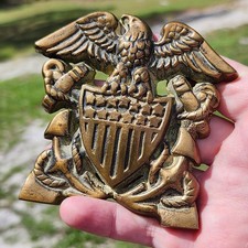 VTG Solid Brass US Navy Officer Cap Insignia Commemorative Wall Plaque Emblem picture