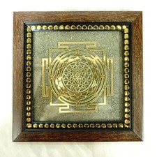 Shri Yantra on Pyrite Plate in Frame  for harmony & prosperity Wall Hanging picture