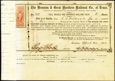 TX $200 The HOUSTON & Southern Railroad Co. of Texas April 20, 1871  Scrip Stock picture