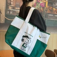 2026 New Starbucks Snoopy Tote Bag WHITE/GREEN Canvas Shoulder Bag picture