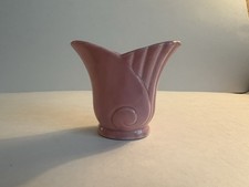 Vintage MCM McCoy Pottery Pink Shell Tulip-Shaped Vase Planter Miniature 3 1/4” picture