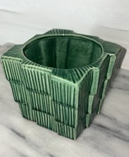 Vtg. McCoy Pottery Small Square Green Basketweave Planter-USA picture