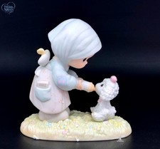 Precious Moments Vintage Girl Feeding Lamb Collectible HTF Christmas Gift picture