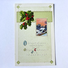 Postcard Christmas Holly Unlock Your Heart Poem Embossed Gold Gilt Farmhouse picture