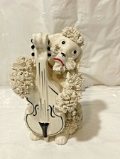 Vtg MCM Japan White French Poodle Dog Spaghetti Trim Figurine w Cello 5.5