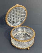 Exquisite  Castilian Baccarat Style  Large Round  Crystal Hinged Gilt Bronze Box picture