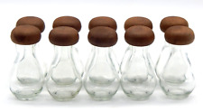 (10) Vintage 1970's Set of Glass Mushroom Shaped Spice Jars With Wood Screw Lids picture