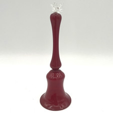 Vintage Art Glass Bell with Bird on Handle - Deep Red & Clear - Dainty & Light picture