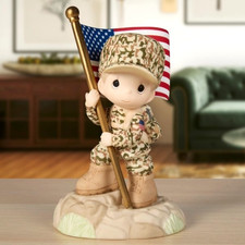 ❦ New PRECIOUS MOMENTS Figurine U.S. ARMY MILITARY SOLDIER American Flag Statue picture