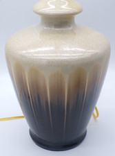Vintage Cream Beige & Brown Feather Flambe Style Pottery Table Lamp XLG picture