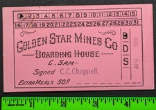 Vintage 1910 Golden Star Mines Boarding House Punch Card picture
